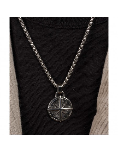 Colgante rosa de los vientos acero cadena de 60cm 