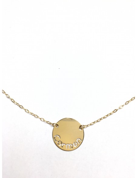 GARGANTILLA PLACA REDONDA NOMBRE EN ORO