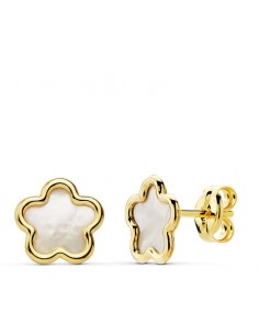 PENDIENTES ORO AMARILLO FLOR NACAR 8X8 MM