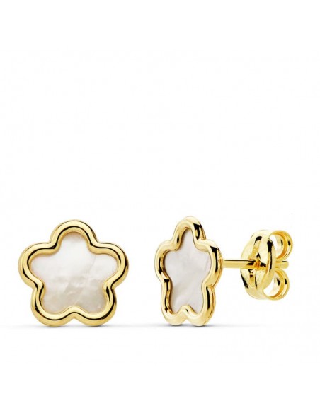 PENDIENTES ORO AMARILLO FLOR NACAR 8X8 MM