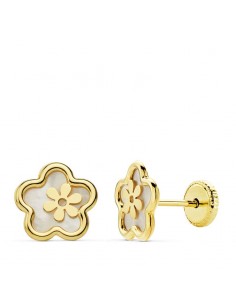 PENDIENTES ORO AMARILLO FLOR NACAR 8 MM