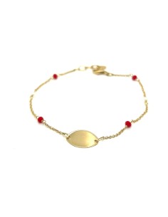 PULSERA PLACA BOLITAS PERLA ORO DE 18K