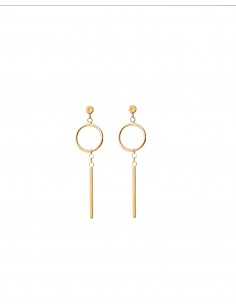 Pendientes largos esfera palo oro de 18k