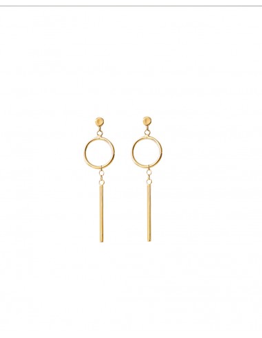 Pendientes largos esfera palo oro de 18k