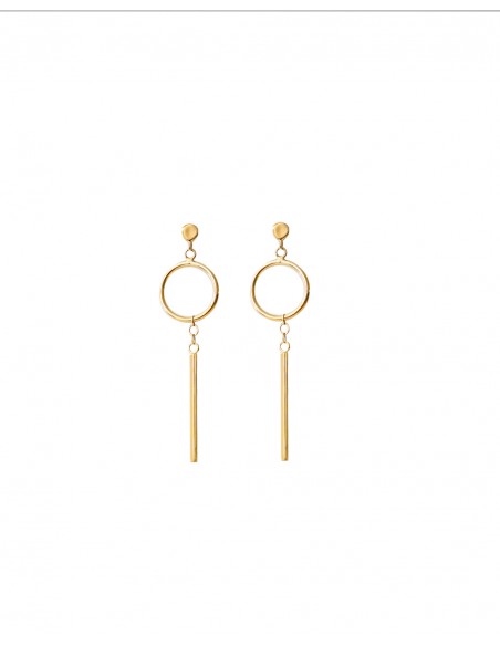 Pendientes largos esfera palo oro de 18k