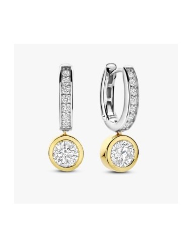 Pendientes Destello Doble en plata bicolor con circonitas