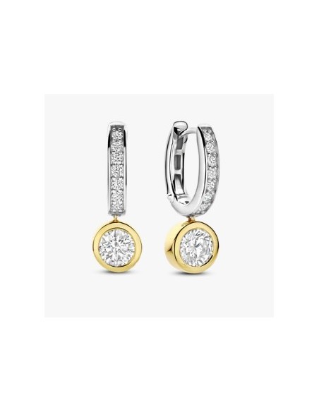 Pendientes Destello Doble en plata bicolor con circonitas