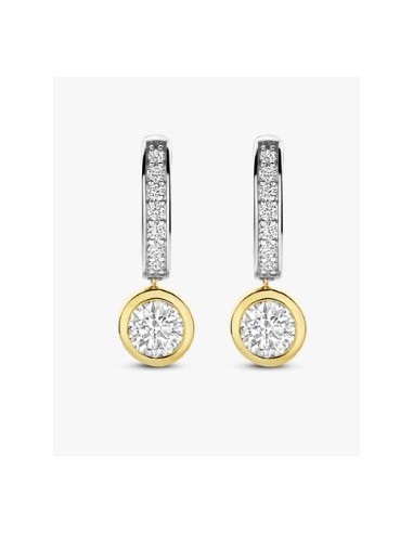 Pendientes Destello Doble en plata bicolor con circonitas