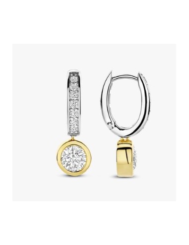 Pendientes Destello Doble en plata bicolor con circonitas