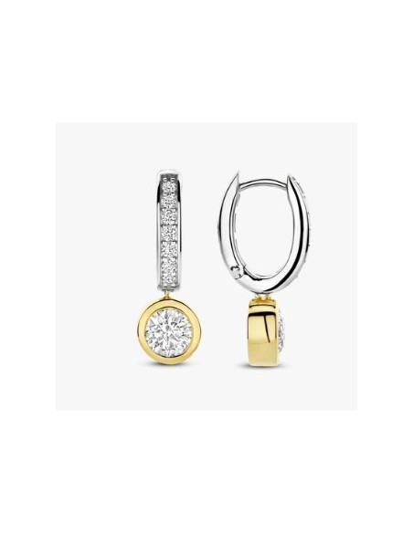 Pendientes Destello Doble en plata bicolor con circonitas