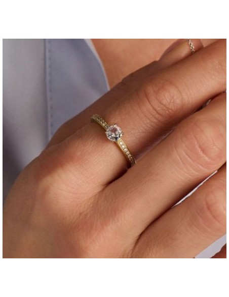 Anillo mujer de plata  bicolor y circonitas 