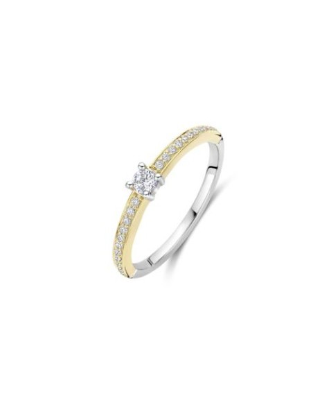 Anillo mujer de plata  bicolor y circonita cu