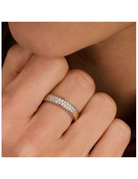 Anillo mujer de plata y circonita mitad