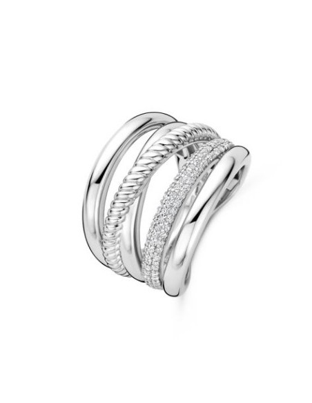 Anillo mujer de plata y circonita ancho