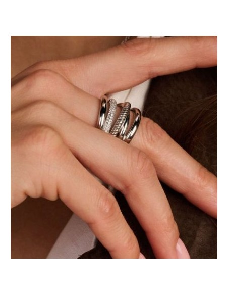 Anillo mujer de plata y circonita ancho