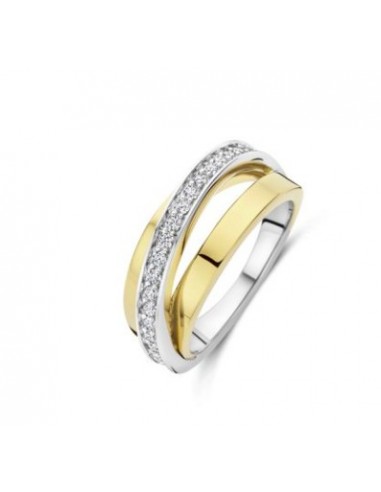 Anillo mujer de plata ancho bicolor circonitas