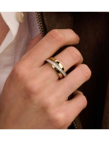 Anillo mujer de plata ancho bicolor circonitas