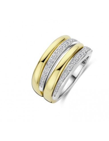 Anillo mujer de plata ancho bicolor circonitas zn