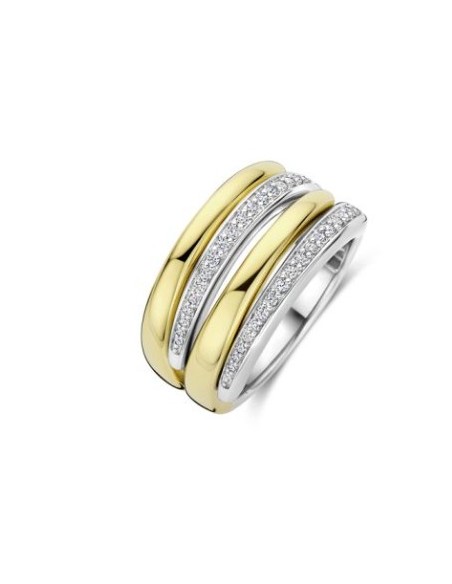 Anillo mujer de plata ancho bicolor circonitas zn