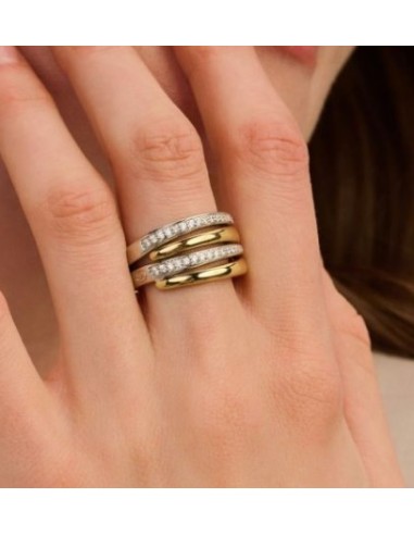 Anillo mujer de plata ancho bicolor circonitas zn