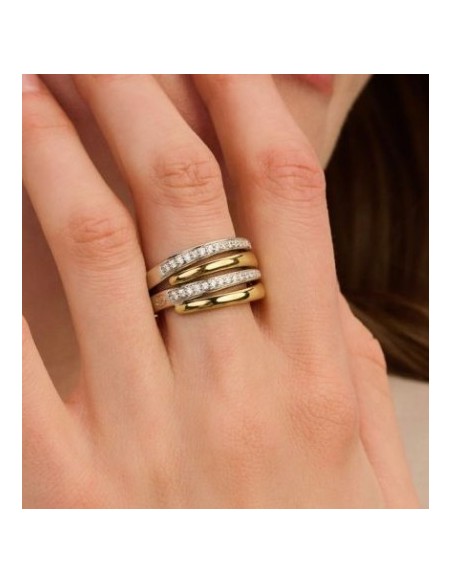 Anillo mujer de plata ancho bicolor circonitas zn