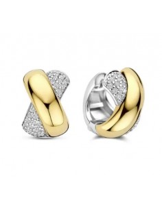 Pendientes cruz bicolor circonitas plata