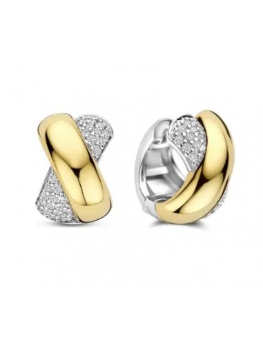 Pendientes cruz bicolor circonitas plata