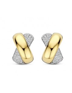 Pendientes cruz bicolor circonitas plata 2