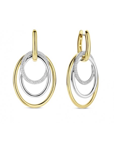 Pendientes aro circonitas plata bicolor largos