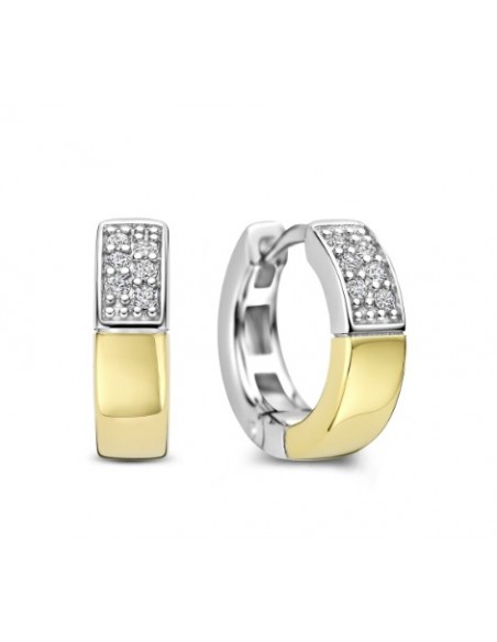 Pendientes aro circonitas plata bicolor 