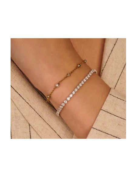 Pulsera con perlas y detalle bicolor