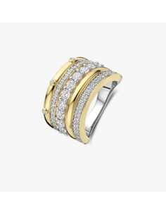 Anillo ancho bicolor circonitas plata