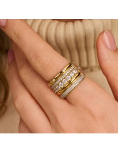 Anillo ancho bicolor circonitas plata 2