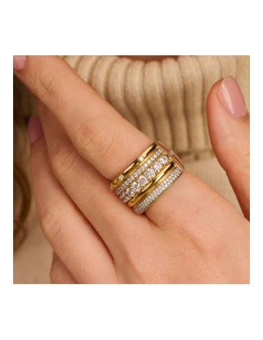 Anillo ancho bicolor circonitas plata