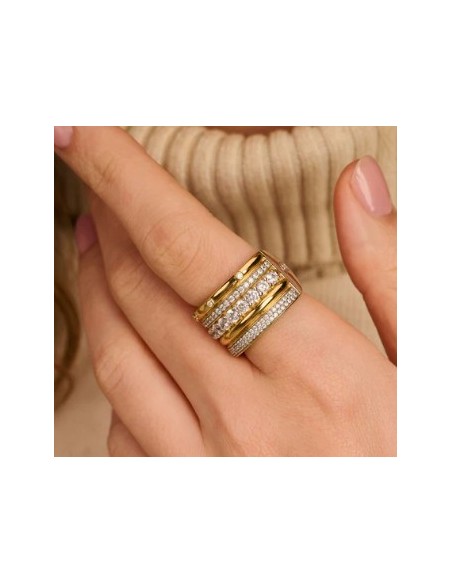 Anillo ancho bicolor circonitas plata