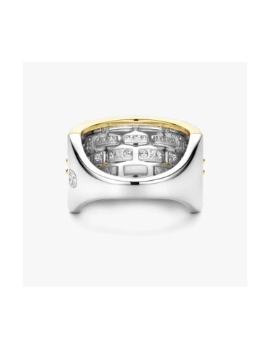 Anillo ancho bicolor circonitas plata