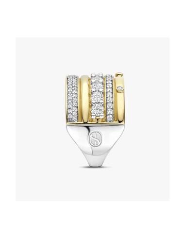 Anillo ancho bicolor circonitas plata