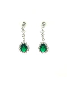 PENDIENTES LARGOS ESMERALDA ORO BLANCO DE 18K 