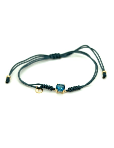 PULSERA MACRAME VERDE TOPACIO AZUL ORO DE 18K