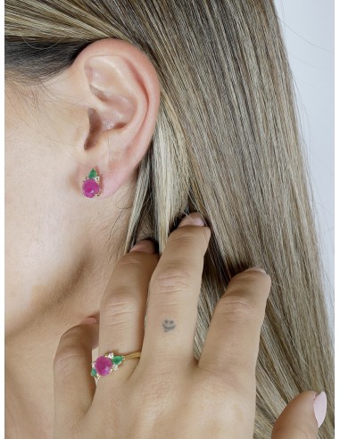 0,08ct- Anillo esmeralda y rubí oro 18k