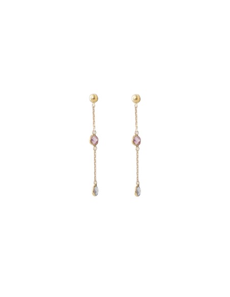 Pendientes largos piedra colores oro de 18k