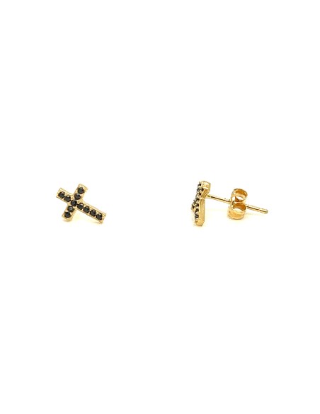 PENDIENTES CRUZ ZN NEGRA ORO DE 18K