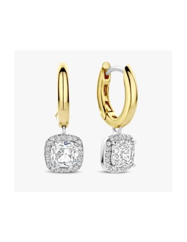 Pendientes aro circonitas plata bicolor largos