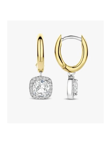 Pendientes aro circonitas plata bicolor largos