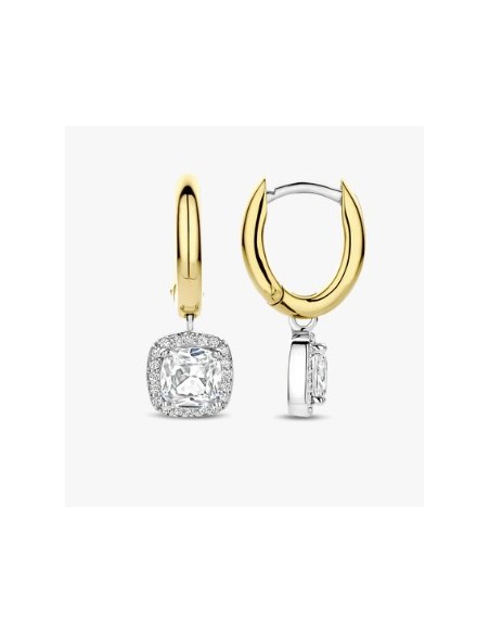 Pendientes aro circonitas plata bicolor largos