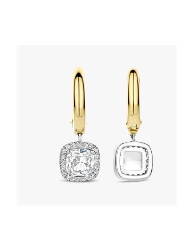 Pendientes aro circonitas plata bicolor largos