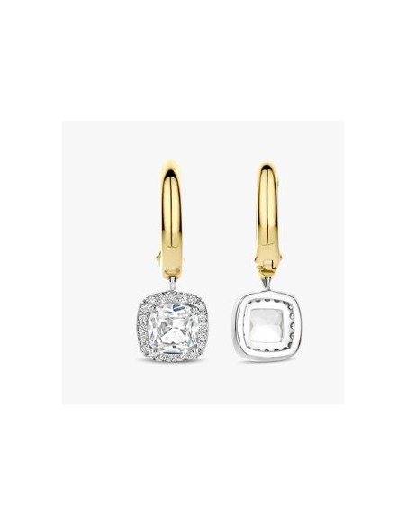 Pendientes aro circonitas plata bicolor largos