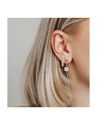 Pendientes aro circonitas plata bicolor largos