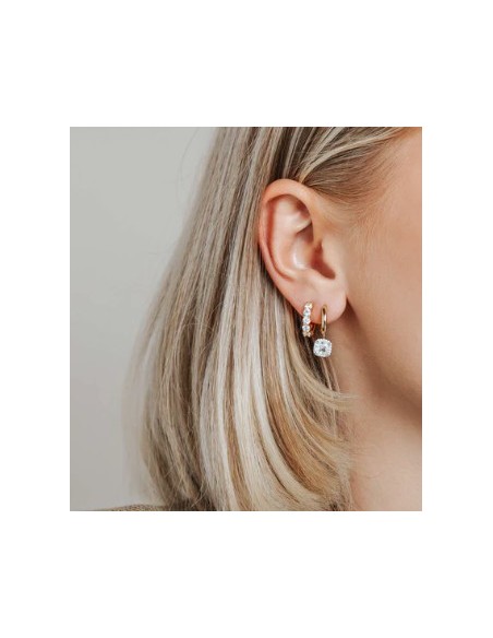 Pendientes aro circonitas plata bicolor largos