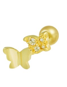 Piercing dos mariposas circonitas oro de 14K